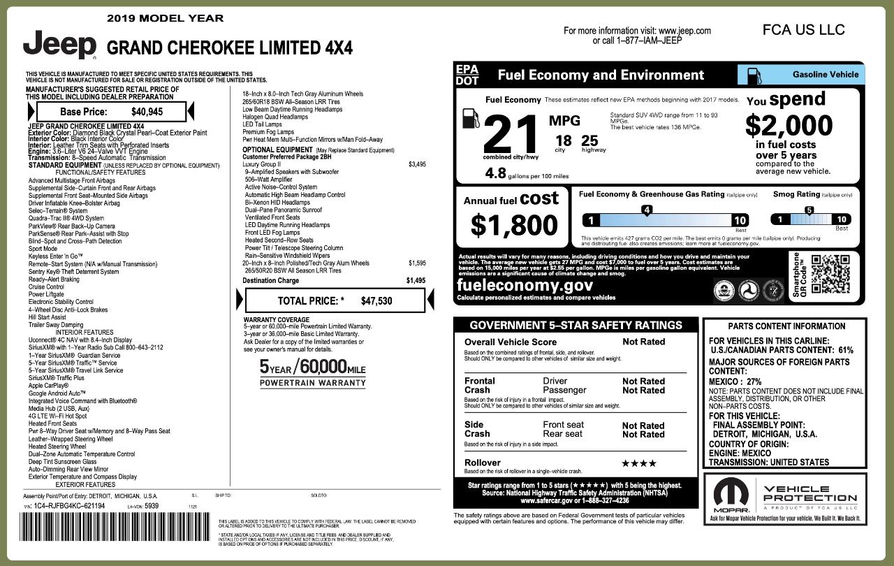 Jeep Grand Cherokee Limited 4WD 2019