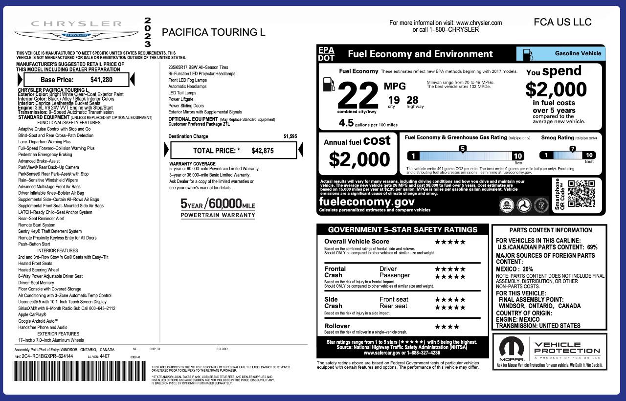 Chrysler Pacifica Touring L 2023