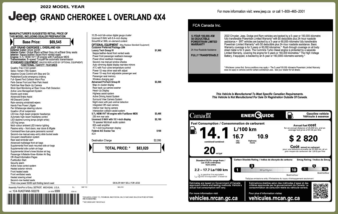 Jeep Grand Cherokee L Overland 4WD 2022