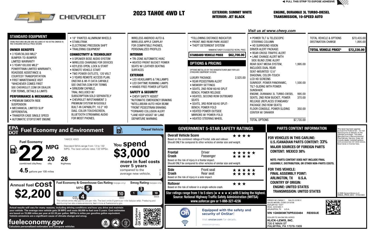 Chevrolet Tahoe LT 4WD 2023