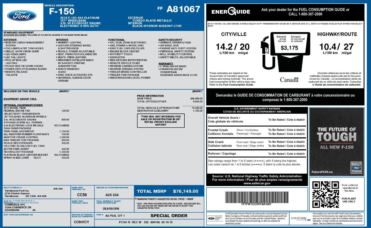 Ford F150 Platinum Supercrew 4WD 2015