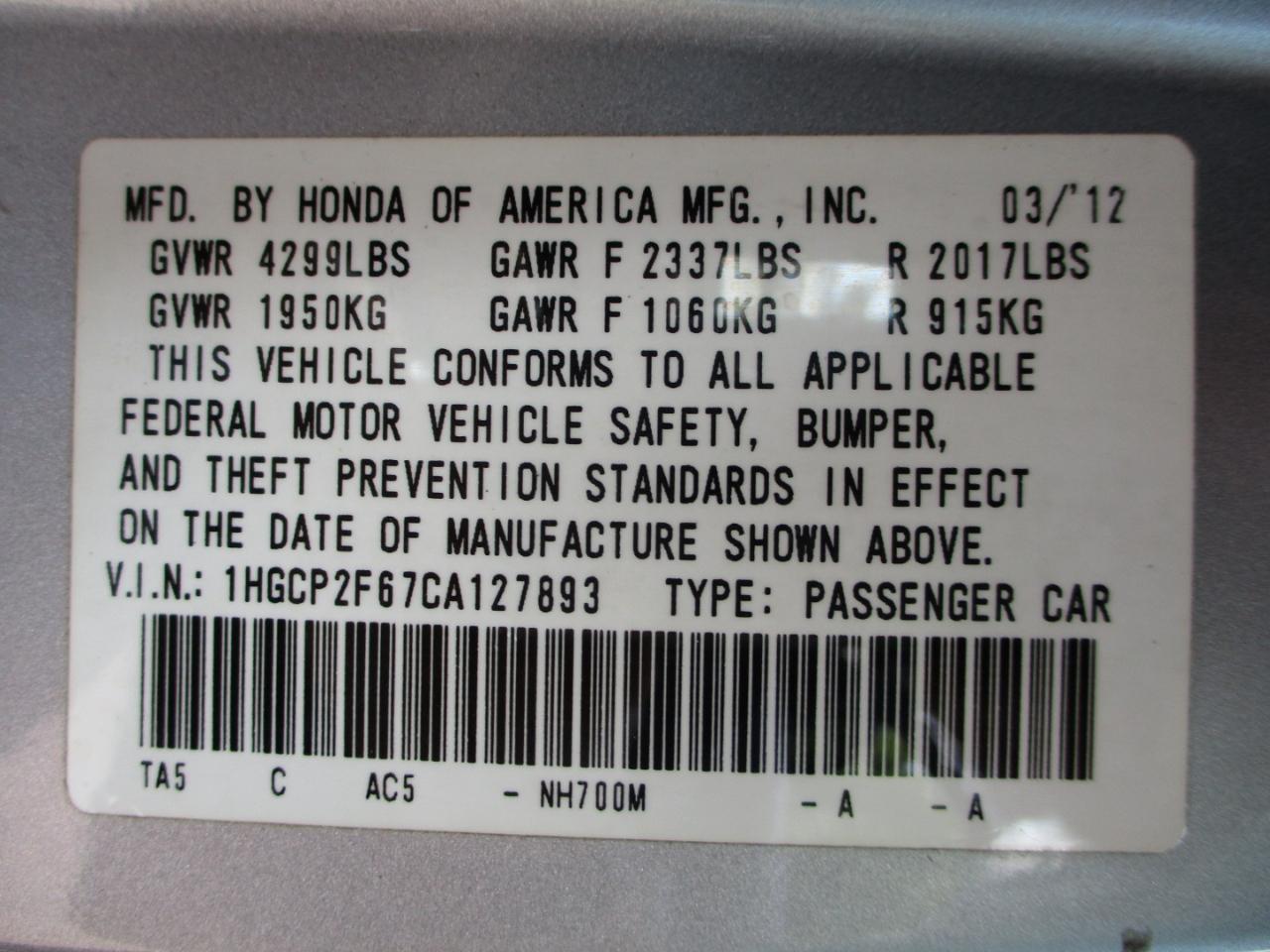 Honda Accord SE Sedan AT 2012