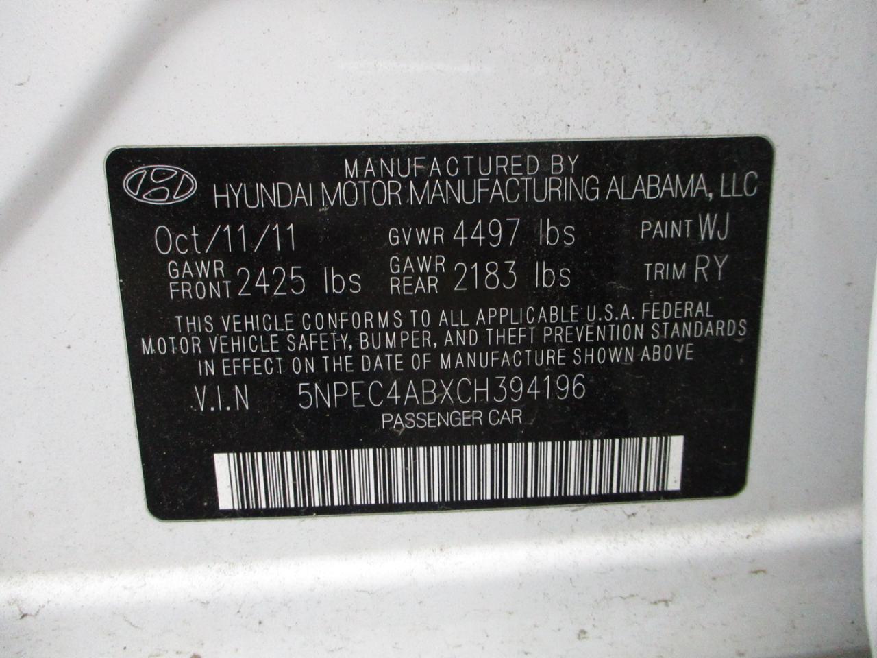 Hyundai Sonata Limited Auto 2012