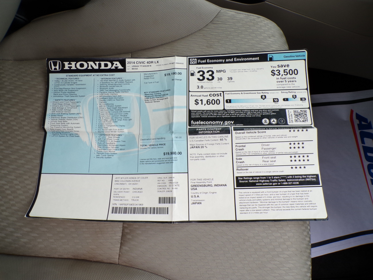 Honda Civic Sedan 4dr CVT LX 2014