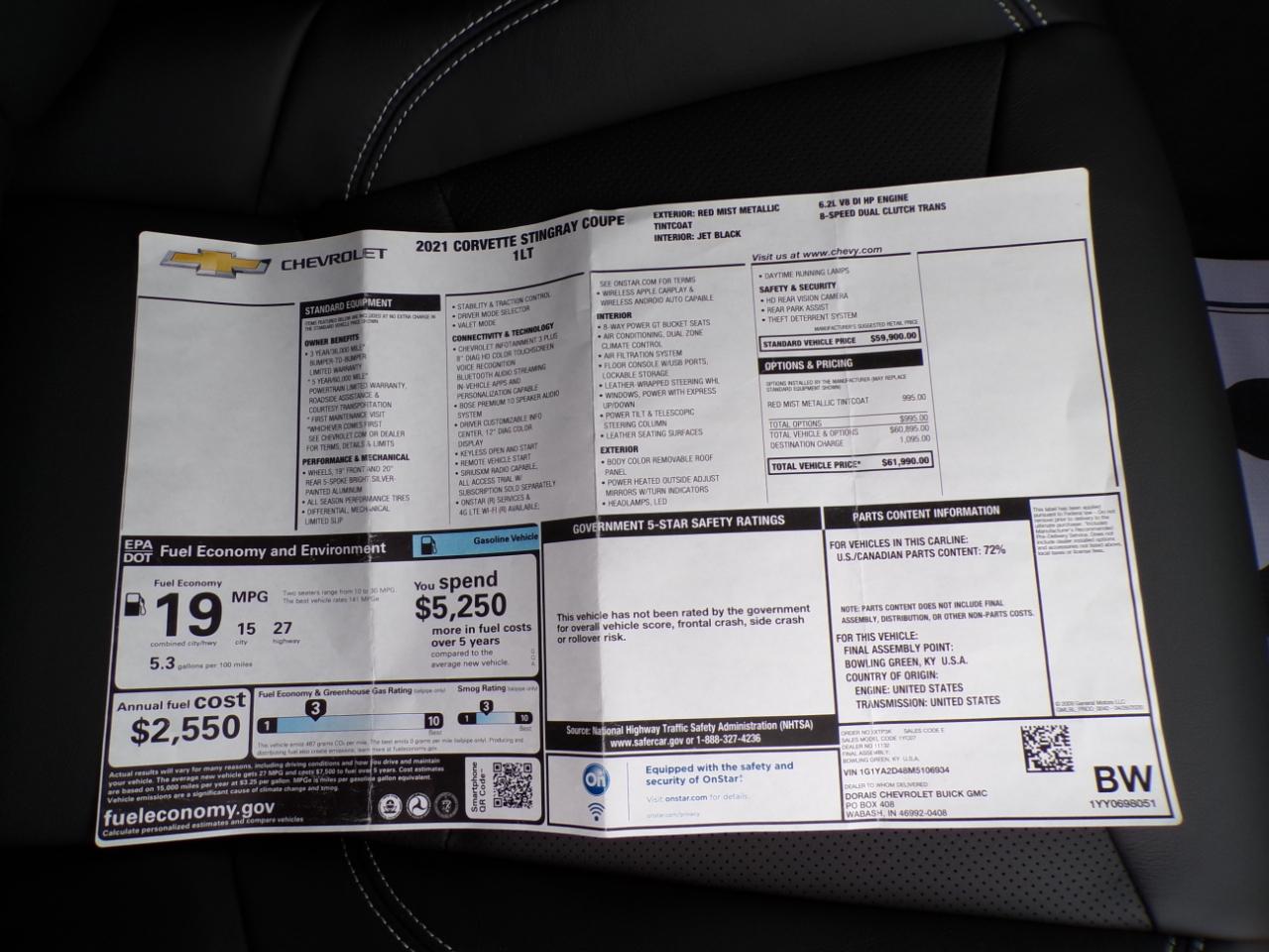 Chevrolet Corvette 2dr Stingray Cpe w/1LT 2021