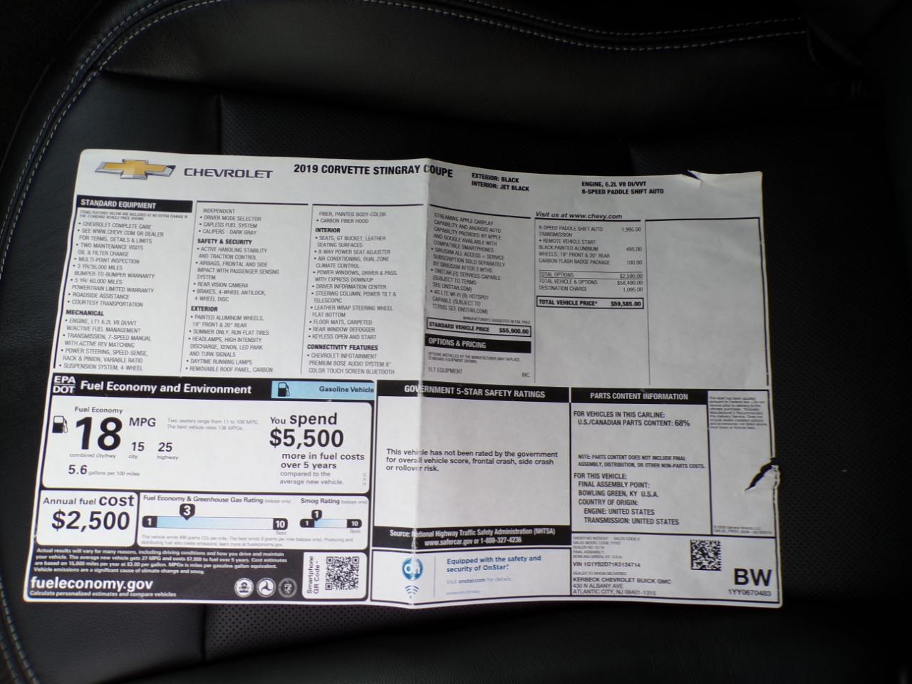 Chevrolet Corvette 2dr Stingray Cpe w/1LT 2019