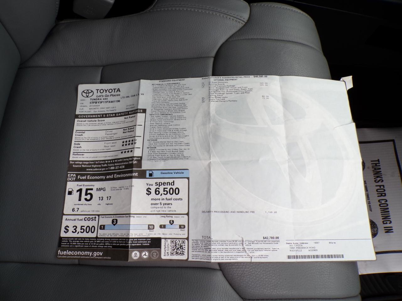 Toyota Tundra 4WD Truck Double Cab 5.7L FFV V8 6-Spd AT LTD (Natl) 2015