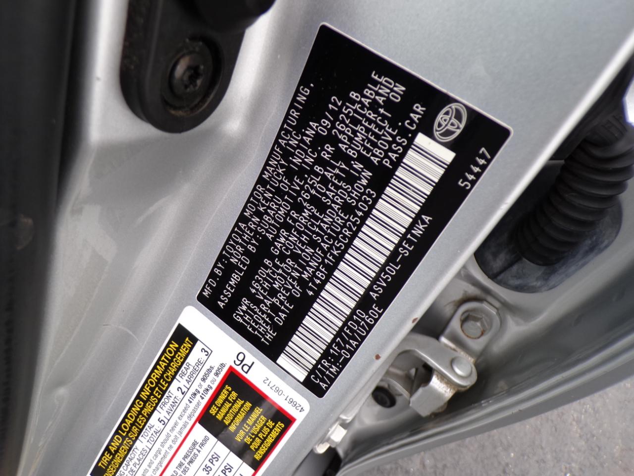 Toyota Camry 4dr Sdn I4 Auto LE (Natl) 2012
