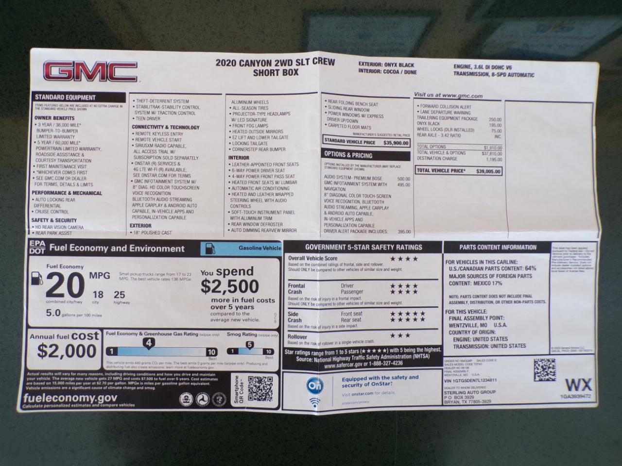 GMC Canyon 2WD Crew Cab 128" SLT 2020
