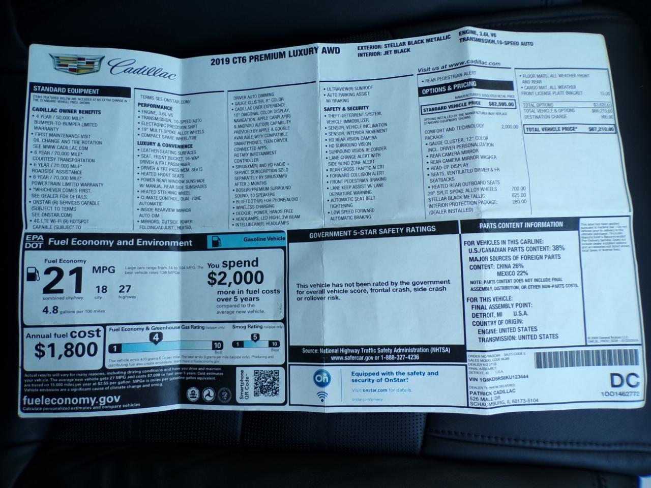 Cadillac CT6 4dr Sdn 3.6L Premium Luxury AWD 2019
