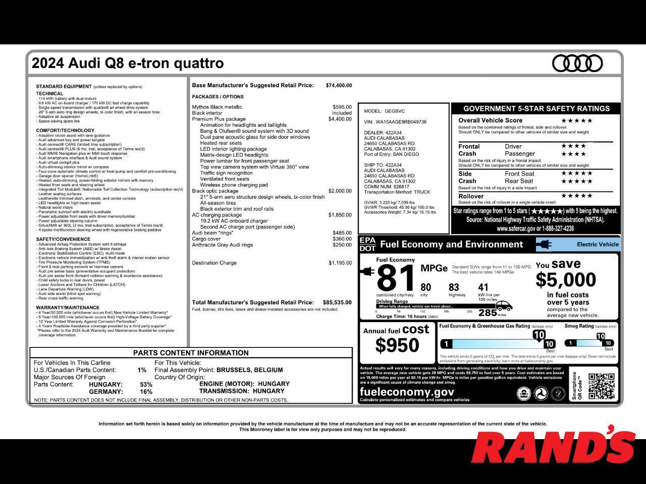 2024 Audi Q8 e-tron quattro Preminum Plus