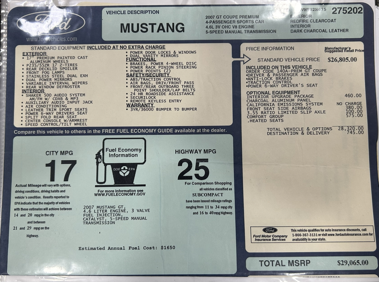 Ford Mustang 2dr Cpe GT Deluxe 2007