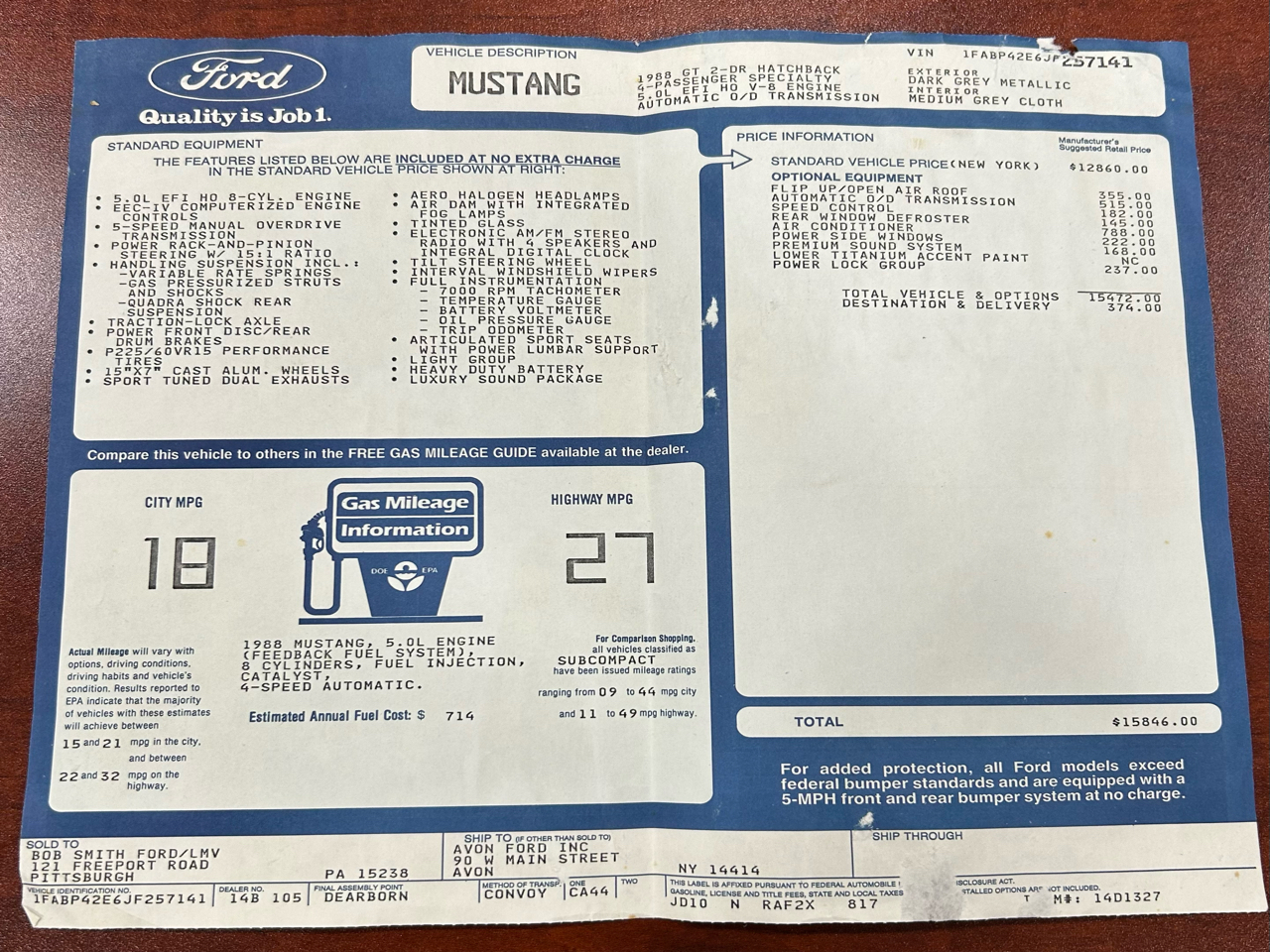 Ford Mustang 2dr Hatchback GT 1988