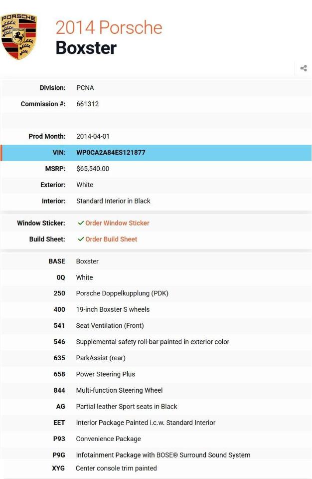 Porsche Boxster 2dr Roadster 2014