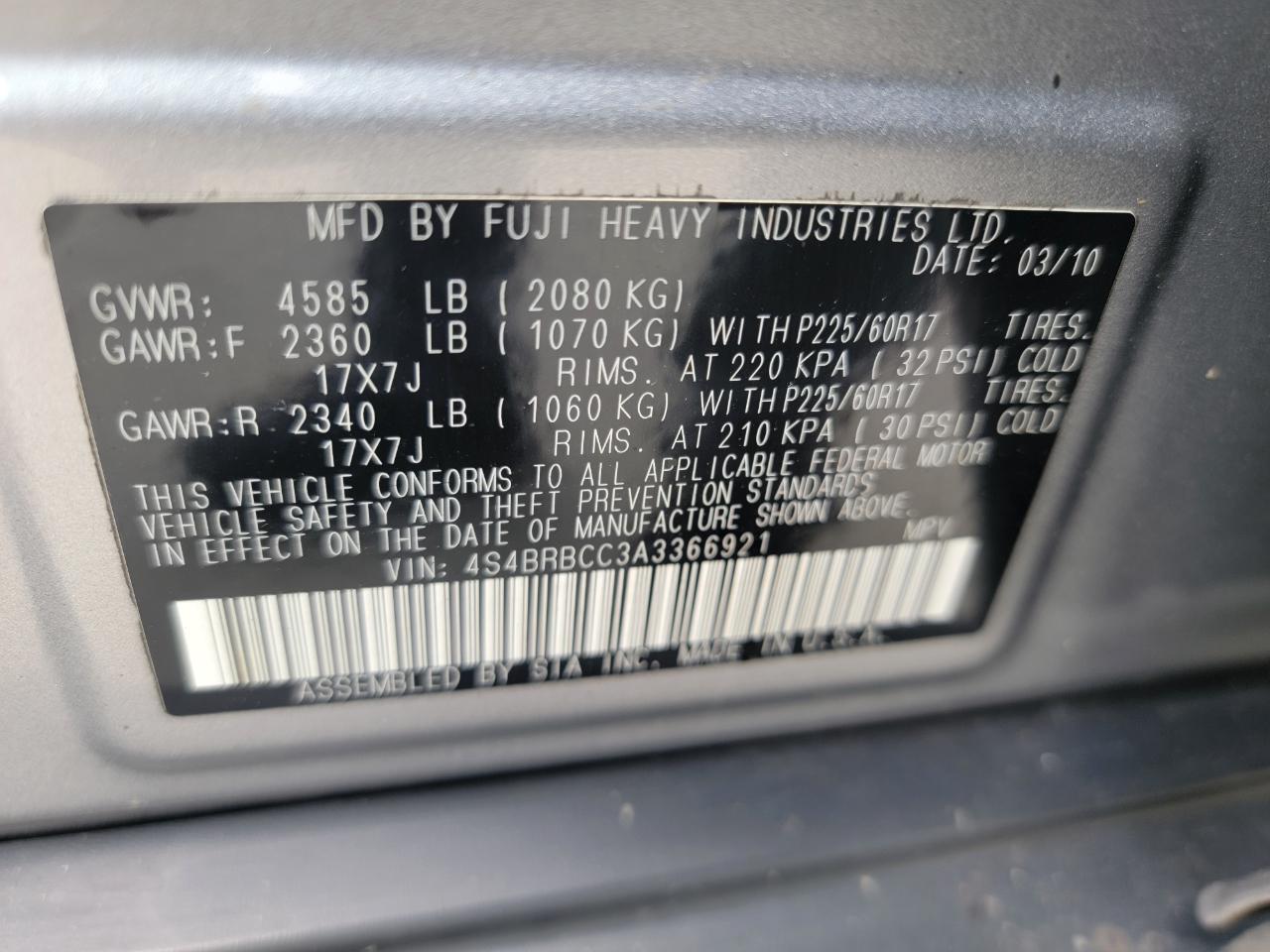 Subaru Outback 2.5i Premium 2010