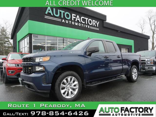 Blue 2022 Chevrolet Silverado 1500 Custom Double Cab 4WD Pickup Truck Four-Wheel Drive Automatic