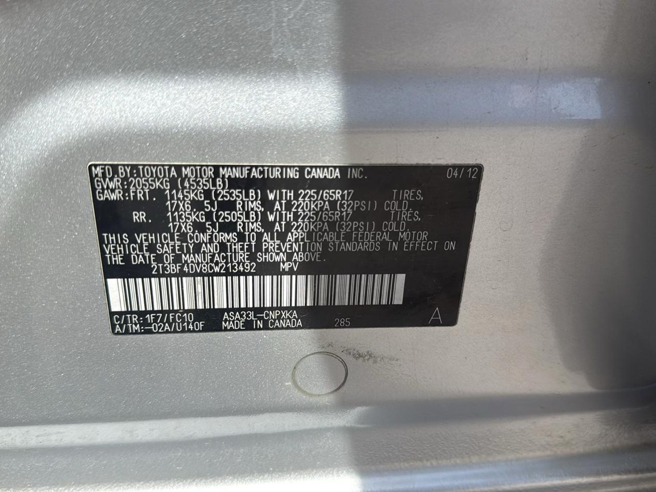 Toyota RAV4 Base I4 4WD 2012