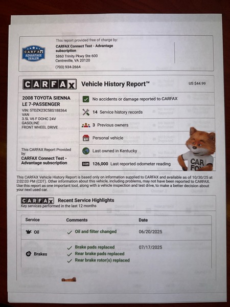 Toyota Sienna LE FWD 8-Passenger Seating 2008 Toyota Sienna LE FWD 8-Passenger Seating 2008