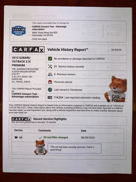 Subaru Outback 2.5i Premium 2015