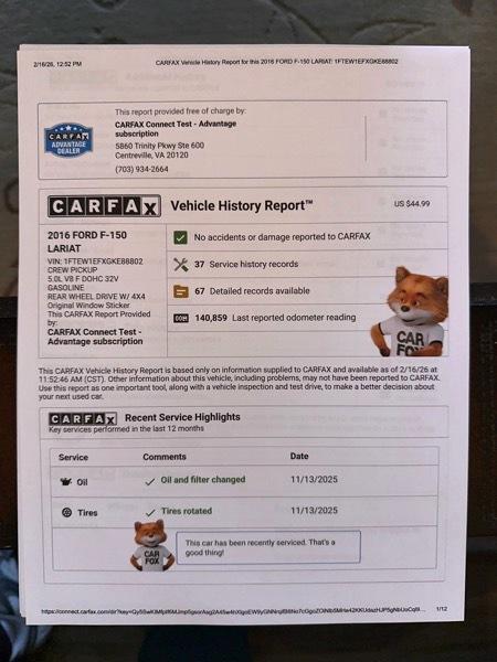 Ford F-150 Lariat SuperCrew 5.5-ft. Bed 4WD 2016