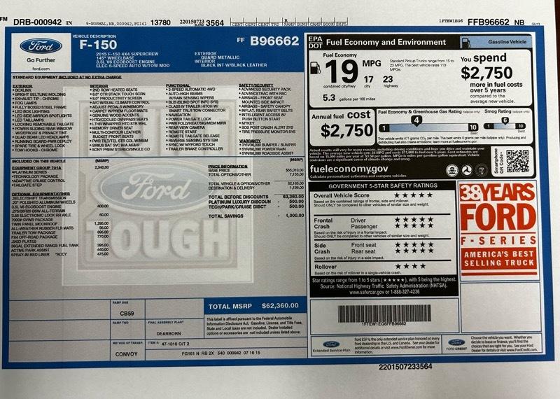 Ford F-150 Platinum 4WD SuperCrew 5.5' Box 2015