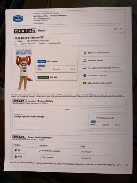 Honda Odyssey EX 2016