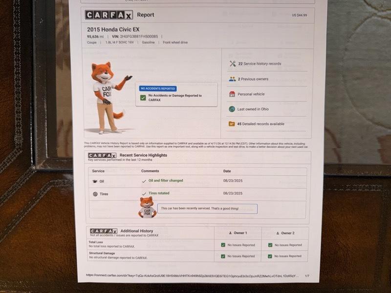 Honda Civic EX coupe 2015