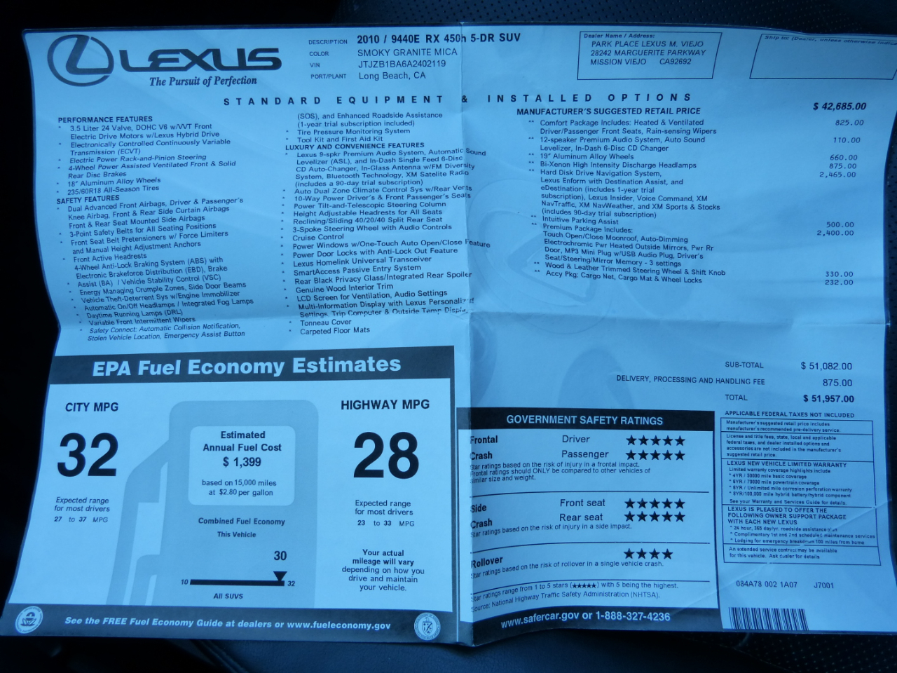 Lexus RX 450h FWD 2010 Lexus RX 450h FWD 2010