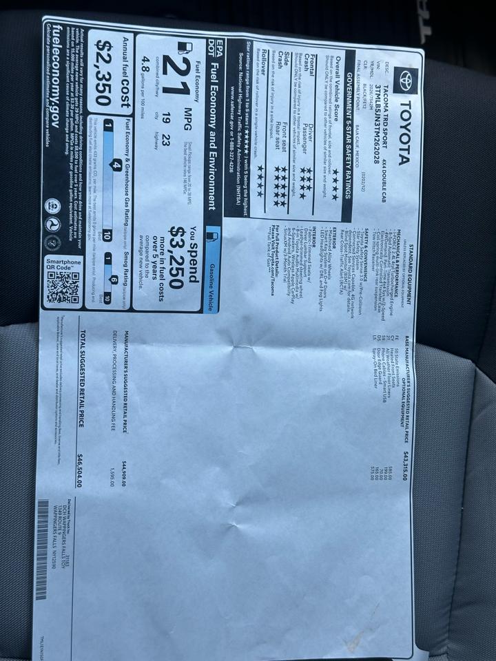 Toyota Tacoma 4WD TRD Off Road Double Cab 5' Bed AT (Natl) 2026