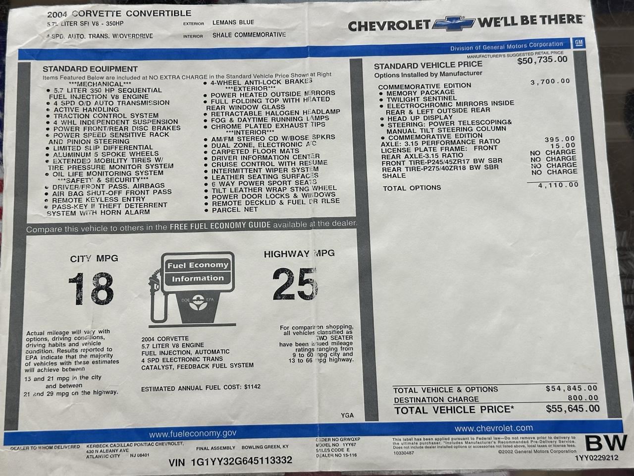 Chevrolet Corvette 2dr Convertible 2004