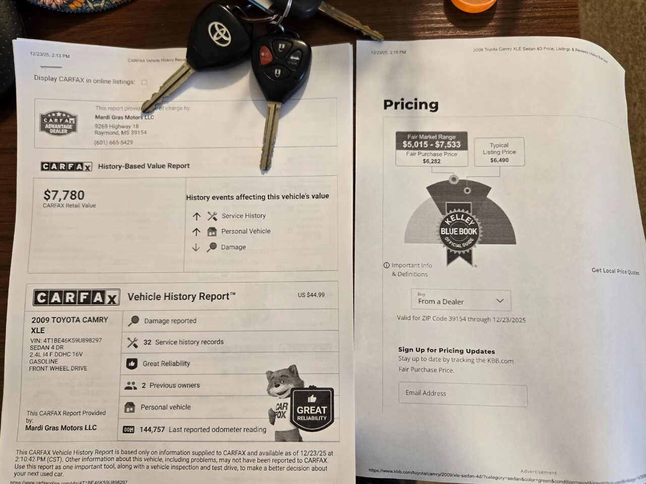 Toyota Camry XLE 5-Spd AT 2009