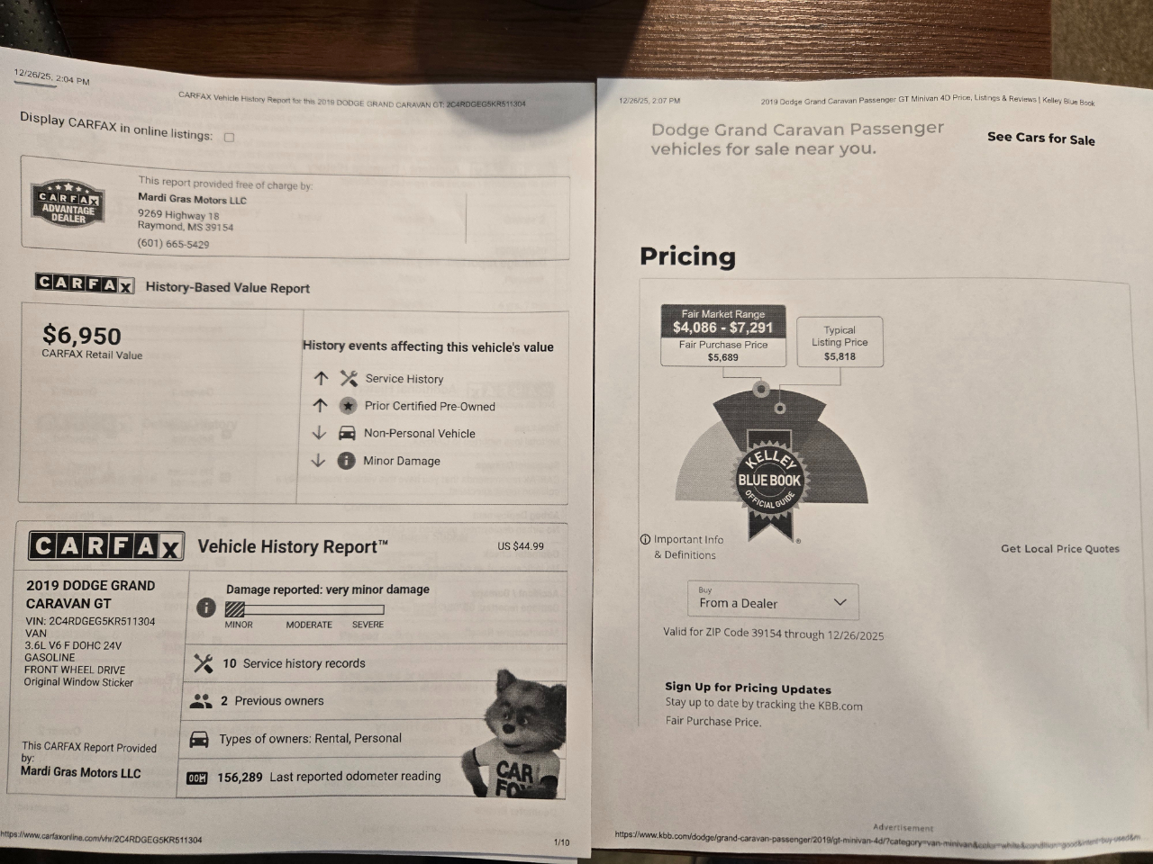 Dodge Grand Caravan GT 2019