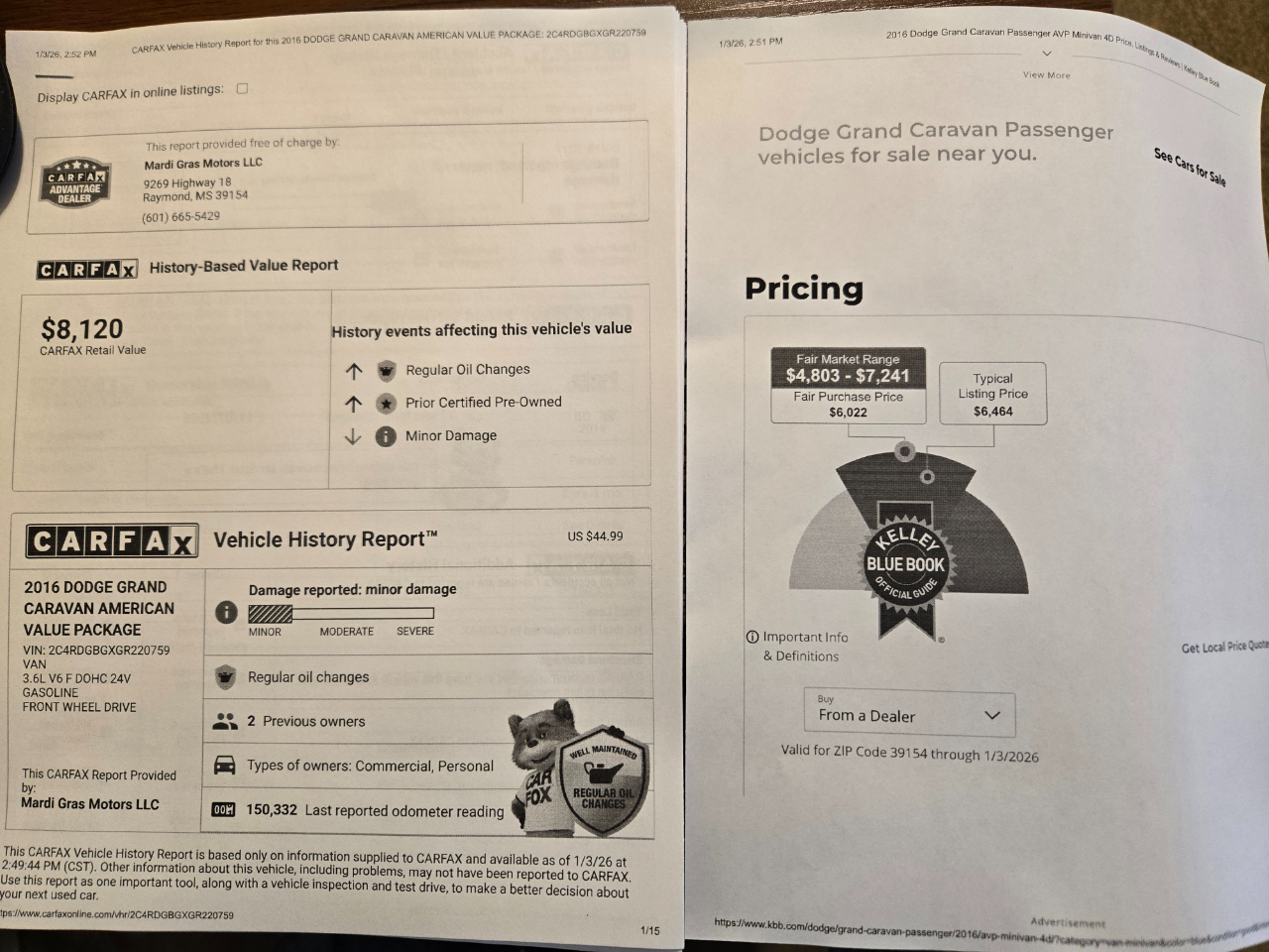 Dodge Grand Caravan SE 2016