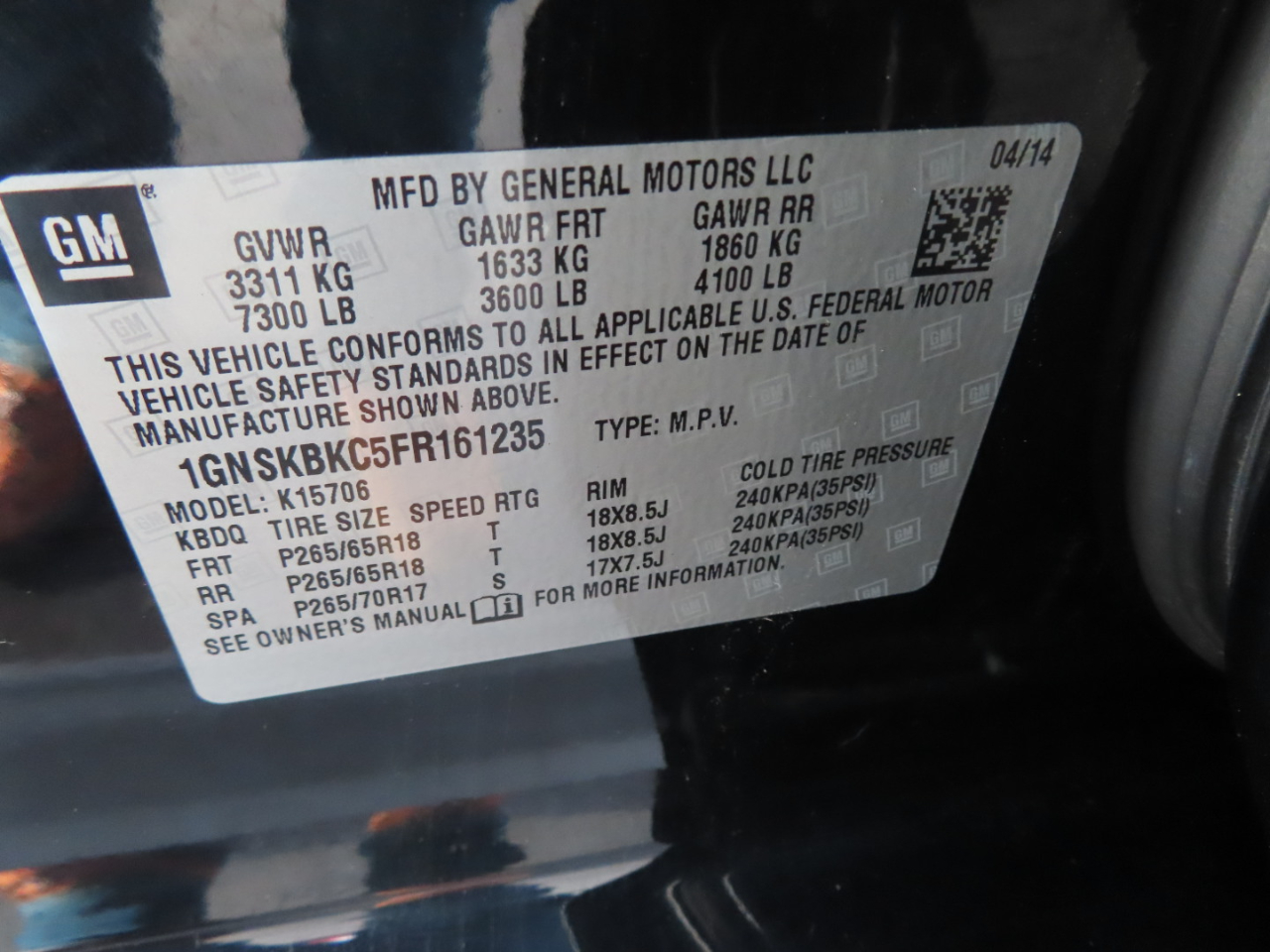 Chevrolet Tahoe 4WD 4dr LT 2015