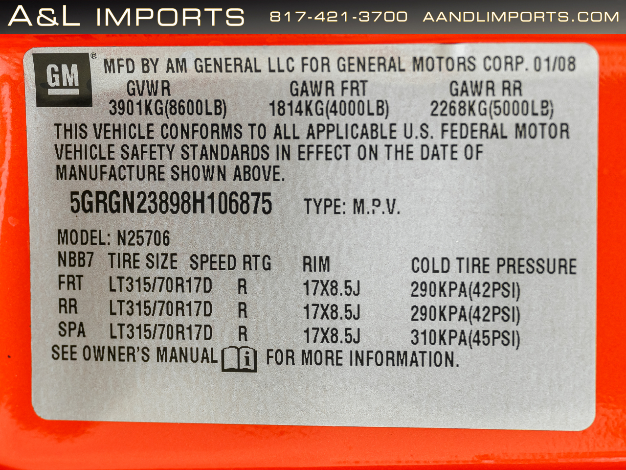 HUMMER H2 4WD 4dr SUV 2008