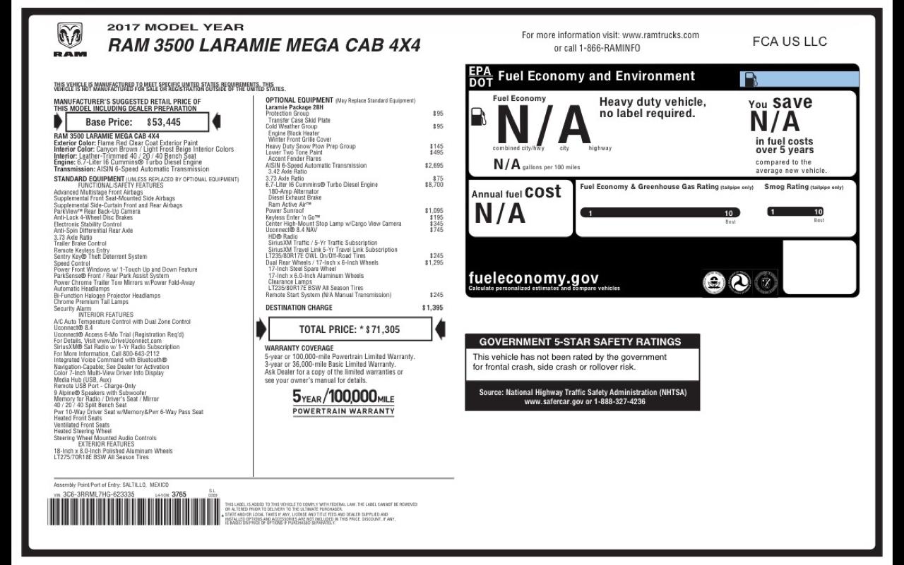 RAM 3500 Laramie Mega Cab 4WD DRW 2017