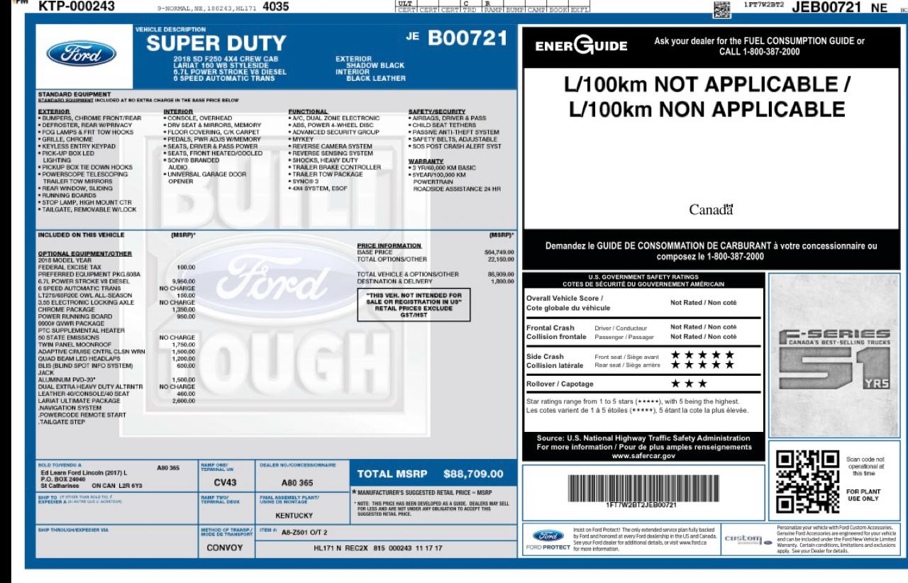 Ford F-250 SD Lariat Crew Cab Short Bed 4WD 2018