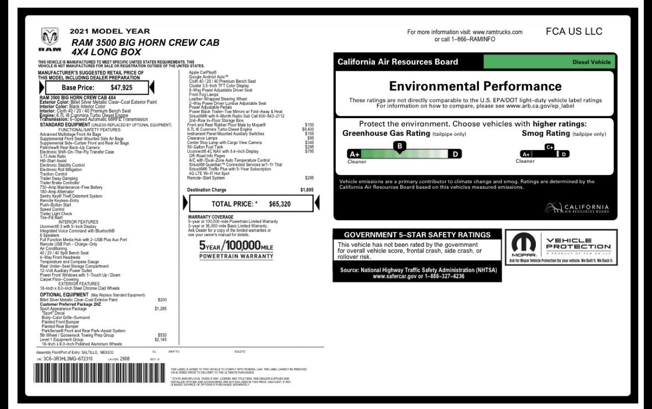 RAM 3500 Big Horn Crew Cab LWB 4WD 2021