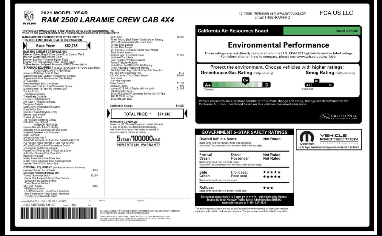 RAM 2500 Laramie Crew Cab SWB 4WD 2021