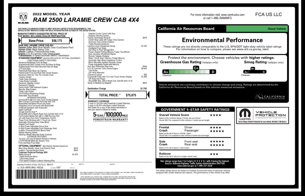 RAM 2500 Laramie Crew Cab SWB 4WD 2022