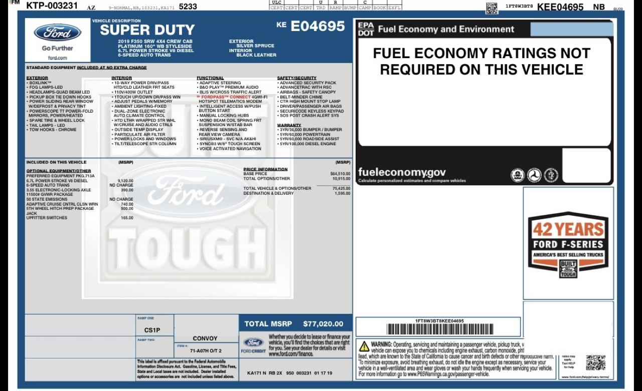 Ford Super Duty F-350 SRW Platinum 4WD Crew Cab 6.75' Box 2019