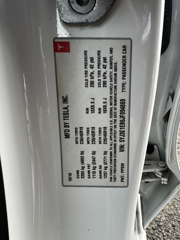 2018 Tesla Model 3 LONG RANGE  WARR AWD