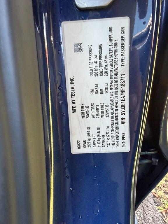 2022 Tesla Model 3 STANDARD RANGE