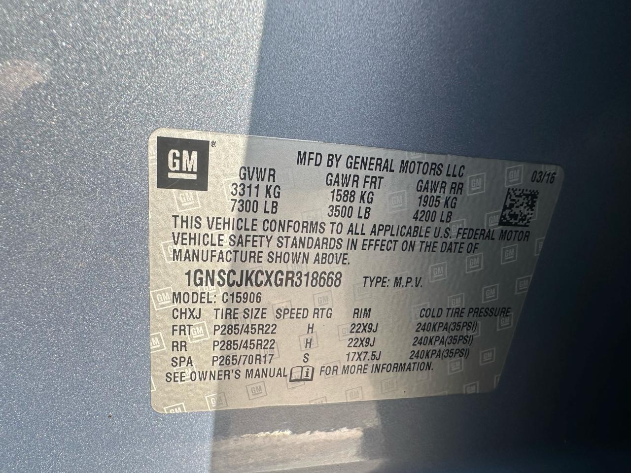 Chevrolet Suburban 2WD 4dr 1500 LTZ 2016