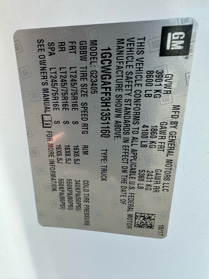 Chevrolet Express Cargo Van 2500 135" WB RWD 2017