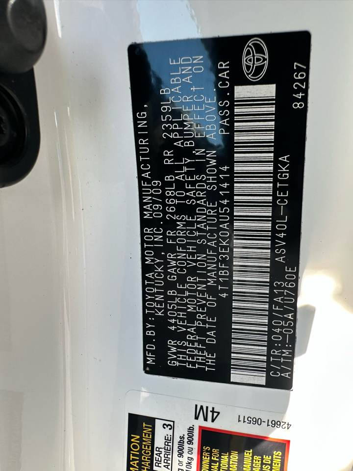 Toyota Camry 4dr Sdn I4 Auto XLE (Natl) 2010