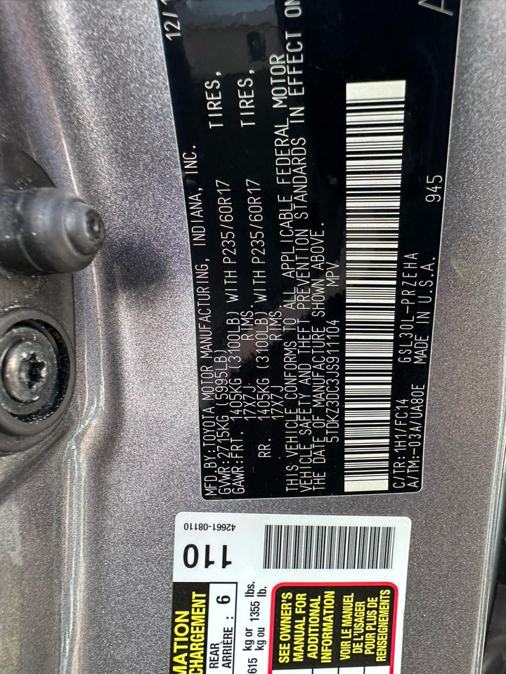 Toyota Sienna LE 8-Passenger Seating 2018