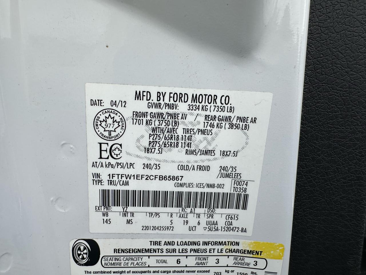 Ford F150 XLT Supercrew 4WD 145 2012