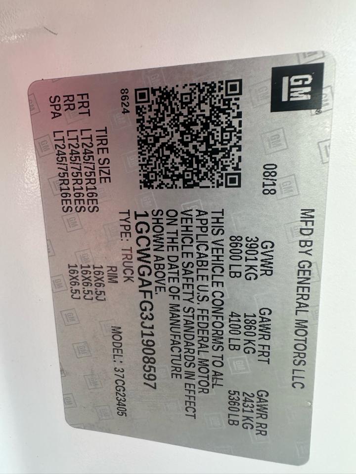 Chevrolet Express Cargo Van 2500 135" WB RWD 2018