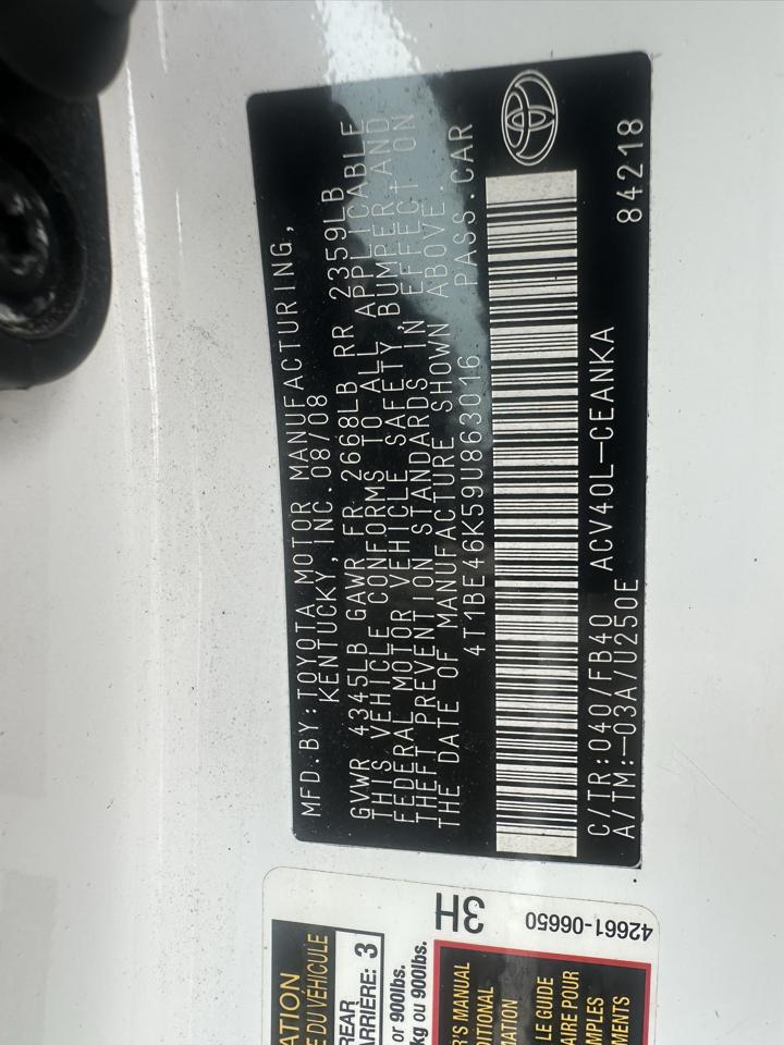 Toyota Camry 4dr Sdn I4 Auto LE (Natl) 2009